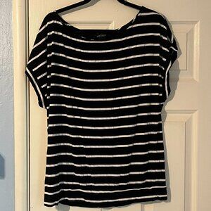 White House Black Market Black & White Striped Tee with Buttoned Back